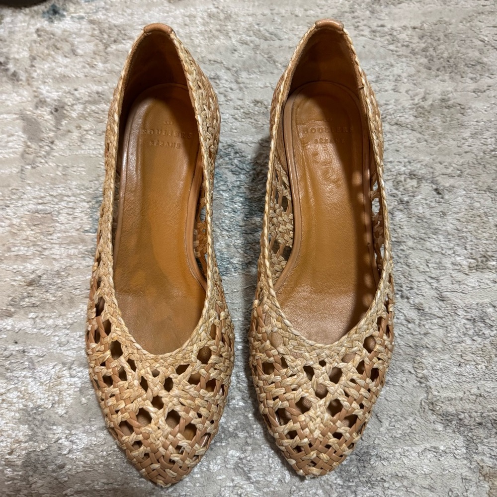 Sezane Tan Woven Heels
